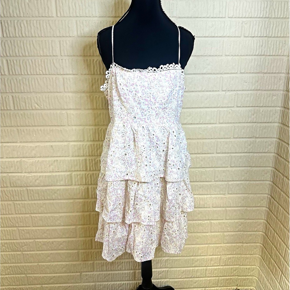 Altar'd State White Floral Tiered Eyelet Dress Sz XL Lined Playful Delicate